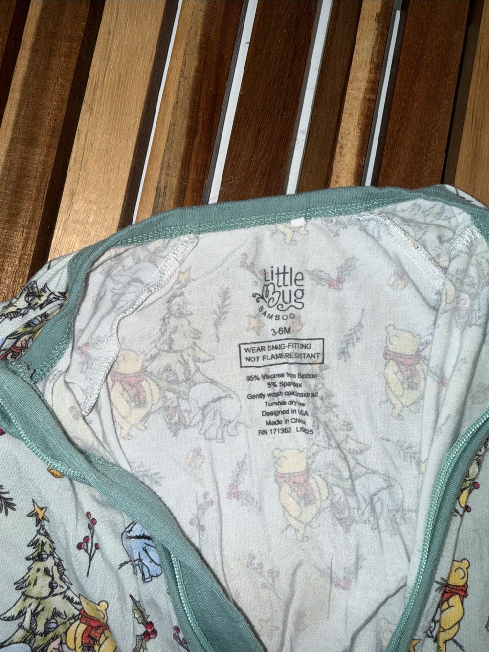 NWOT Little Bug Bamboo onesie Footie 3-6M Christmas Winnie The Pooh Pajamas - Picture 3 of 4